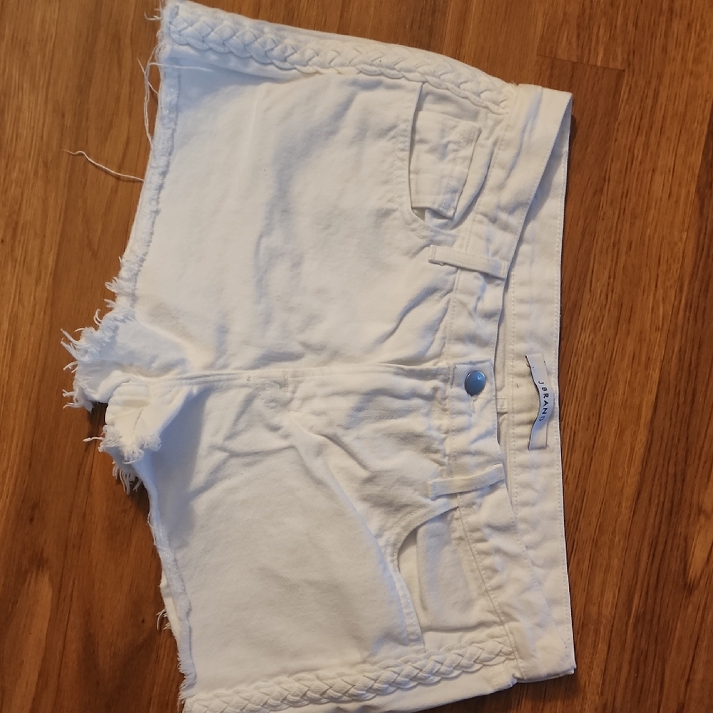 J Brand White Jean Shorts with Braided Detail